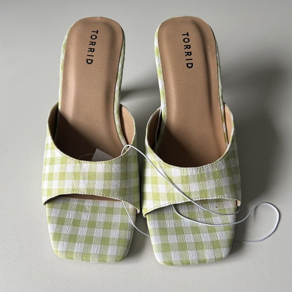 Torrid Women's Green White Gingham Square Toe Mule Size 9.5 NEW